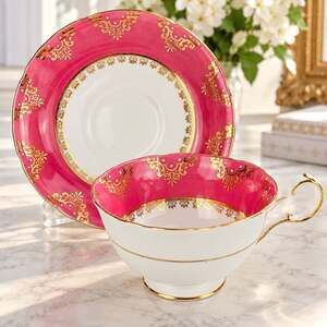 Vintage Royal Grafton Pink Gold Ornate Bone China Teacup & Saucer England